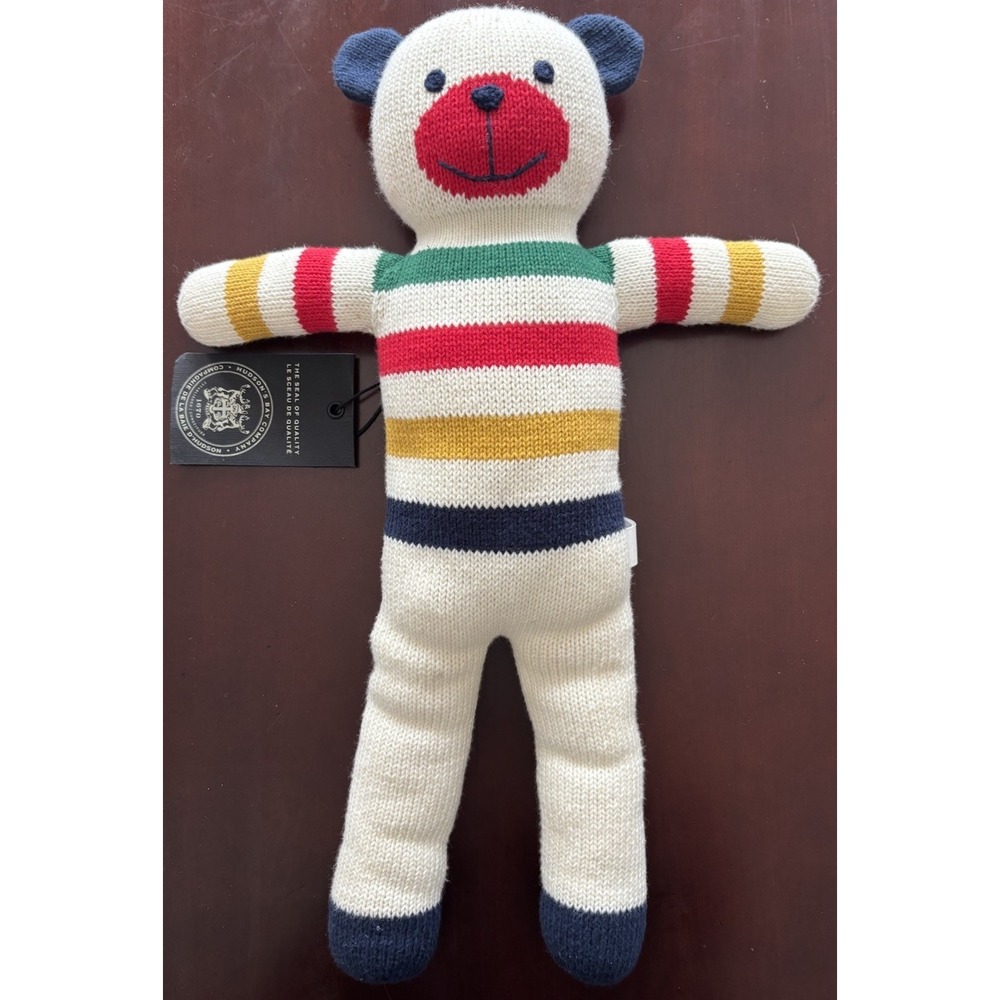 Hudson's Bay Company HBC Striped Knit Bear Plush Point Blanket NWT Canada